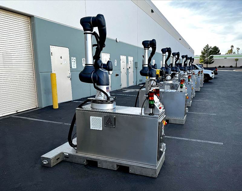 Row of AAA20 CP-66 collaborative palletizers in stock and ready to ship.